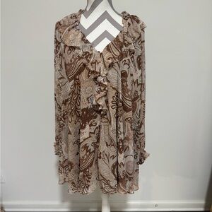 House of Harlow 1960 Brown and Tan Paisley Long Sleeve Dress